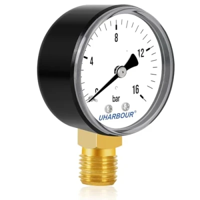 Abbildung von UHARBOUR Manometer Wasser 0 16 Bar, 1/4 Zoll, Druckluft Untere Halterung, BSP Messinganschluss