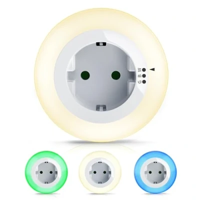 Abbildung von Brandson Nachtlicht für die Steckdose LED Nachtlampe mit Dämmerungssensor und Helligkeitssensor Auto ON OFF Orientierungslicht 3 Lichtfarben Warmweiß Blau Grün Kinder Erwachsene Senioren