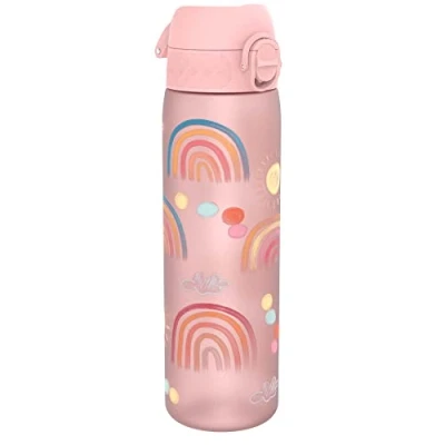 Abbildung von Ion8 Trinkflasche, 500 ml, Auslaufsicher, Einhandöffnung, Sichere Verriegelung, Spülmaschinenfest, BPA frei, Tragegriff, Klappdeckel, Leicht zu Reinigen, Klimaneutral, Regenbogen Design