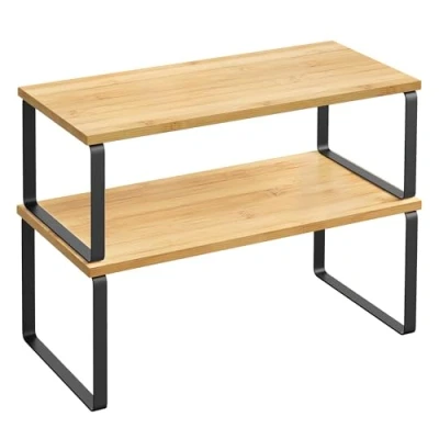 Abbildung von SONGMICS Gewürzregal, 4er Set, Küchenregal, Küchen Organizer, erweiterbar, Gewürzhalter, stapelbar, mit Metallrahmen, ‎19,5 x 39,7 15,8 cm, tintenschwarz naturbeige KCS210B01