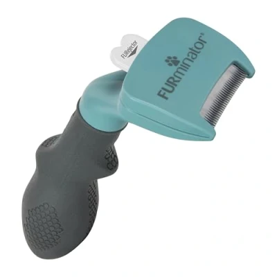 Abbildung von FURminator deShedding Tool Katze Größe S Kurzhaar Katzenbürste für kleine Katzen zur Entfernung der Unterwolle Verbessertes Design, grau