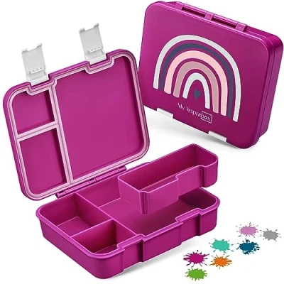 Abbildung von My Vesperbox Jin Bento Box Kinder Lunchbox extrem robust Brotdose Brotbox ideal für Kindergarten und Schule (Lila Regenbogen)