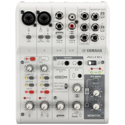 Abbildung von Yamaha AG06MK2 6 Kanal Live Streaming Mischpult mit USB Audio Interface Für Windows, Mac, iOS und Android In Weiß