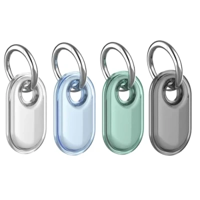 Abbildung von Doweiss Schutzhülle Wasserdichte Kompatible für Samsung Galaxy SmartTags 2, Weiche Gummi Schutzhüllefür 2 (Transparent + Grau Blau Grün, 4 Packungen)
