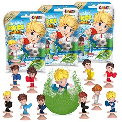 Abbildung von INKEE Surprise Football Badekugel mit Überraschung, Badespaß Kinder Fussball Geschenke Popcorn Aroma, Mehrfarbig, 3 x 80 g