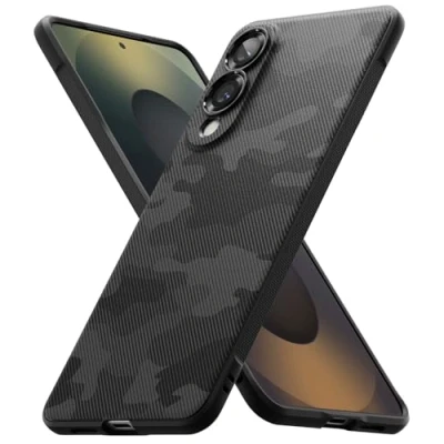 Abbildung von Ringke Onyx [Fester Griff] Kompatibel mit Samsung Galaxy S25 Edge Hülle, Tarnmuster rutschfest Schlankes Slim Fit Einzigartige Textur TPU Robuste Stoßfeste Kratzfest Handyhülle Camo Black