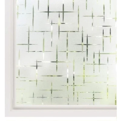 Abbildung von rabbitgoo Fensterfolie Statisch Haftend Sichtschutzfolie Selbstklebend Klebefolie Milchglasfolie Fenster Folie Milchglas Dekofolie für Bad Küche Anti UV Kreuz 44.5 x 200 cm