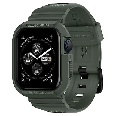 Abbildung von Spigen Rugged Armor Pro Hülle mit Armband Kompatibel Apple Watch Serie 9/8/7(45mm) 6/5/SE(44mm) Militärgrün