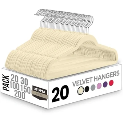 Abbildung von Utopia Home Premium Samt Kleiderbügel 20er Pack rutschfeste &amp; langlebige Elfenbein mit 360 Grad drehbarem Haken Hochbelastbare
