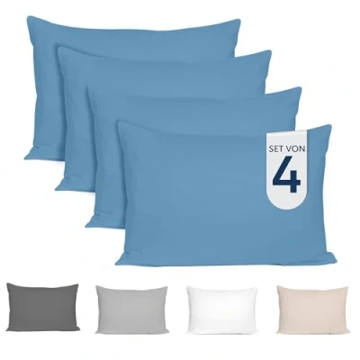 Abbildung von Dreamzie Kissenbezug 40x60 (4er Set) 100% Jersey Baumwolle 150 g/qm Kissenbezüge Blau Für Kissen 40 x 60 cm Kissenhülle Resistent und Hypoallergen Zertifiziert Oeko Tex
