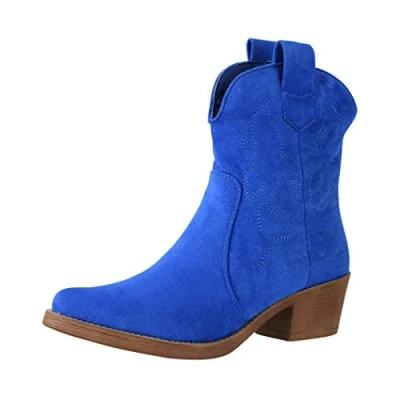 Abbildung von Elara Damen Stiefeletten Cowboy Boots Chunkyrayan 301 A31SZ Sapphire Blau Suede 39