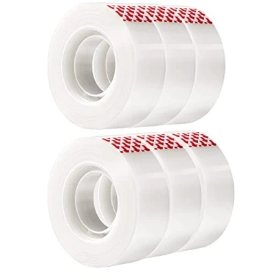 Abbildung von Amazon Basics Klebeband matt, für Reparaturarbeiten, Nachfüll Packung, 6 Stück, 1er Pack, Transparent, 1,9 cm x 25,4 m