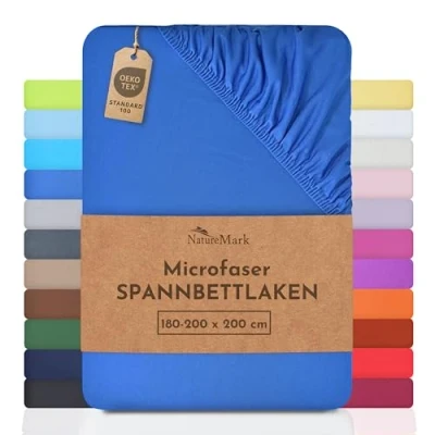 Abbildung von NatureMark Mikrofaser SPANNBETTLAKEN zum Sparpreis! viele Größen und Farben Markenware (180x200 200x200 cm, royal blau)