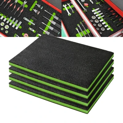 Abbildung von Precision Defined Werkzeugkisten Schaumstoff Einsätze für Koffer, Werkzeug Schaumstoff, Polyethylenschaumstoff Schwarz/Grün (40,6 x 30,4 2,54 cm, 4er Pack)