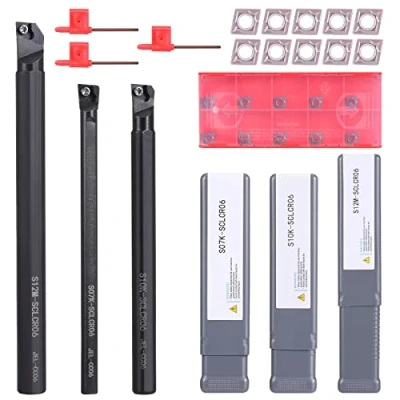 Abbildung von VerRich CNC Drehbank Bohrstange, 3 Stück S07K/S10K/S12M SCLCR06 Drehstahlhalter mit 10 CCMT0602 Einsätzen + Schraubenschlüssel