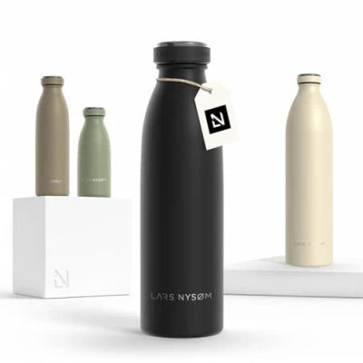 Abbildung von LARS NYSØM Edelstahl Trinkflasche 350ml, 500ml, 750ml, 1L, 1 5 liter Thermosflasche Kohlensäure geeignet Auslaufsichere Wasserflasche für Sport, Outdoor, Schule (Carbon Black, 500ml)