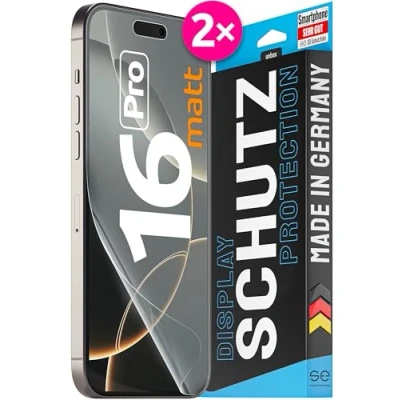 Abbildung von 2x se® 3D SCHUTZFOLIE Entspiegelt für Apple iPhone 16 Pro ,Selbstheilend, 100% Fingerabdruck &amp; FaceID kompatibel, einfache blasenfreie Installation, Ultra Klar, Stoß Kratzfest, aus Deutschland