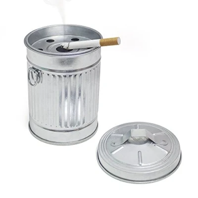 Abbildung von balvi Aschenbecher Garbage In Form eines Mülleimers Mit Deckel Verzinktes Metall 13 cm