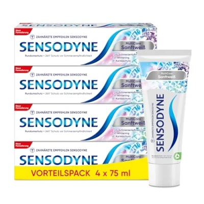 Abbildung von Sensodyne MultiCare Sanftweiß Zahnpasta, 4x75ml, tägliche Zahncreme mit Fluorid, für schmerzempfindliche Zähne