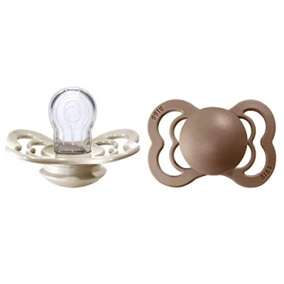 Abbildung von BIBS Supreme Schnuller 2er Pack, BPA frei, Symmetrischer Nippel. Silikon, Hergestellt in Dänemark. 0 6 Monate (2er Pack), Vanilla/Dark Oak