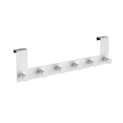 Abbildung von WENKO Türgarderobe Mod. Celano, Hakenleiste mit 6 Haken aus lackiertem Stahl für Türfalzstärken bis 2 cm, schwere Qualität, 39 x 11 5,5 Weiß