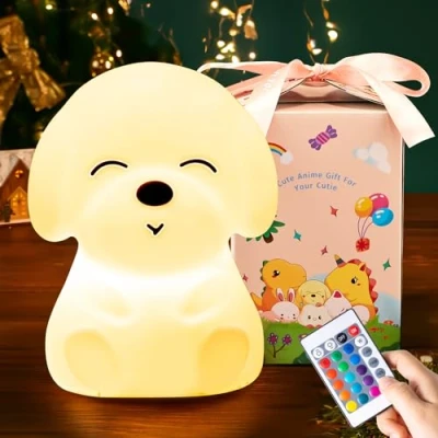 Abbildung von 【Geschenkverpackung】Kawaii Deko Kinder Lampe, Kawaii 16 Farben Hund Nachtlicht Baby,Fernbedienung Dimmbar 10 Helligkeit,Timing Lampe mit Nachttischlampe Akku Kinderzimmer
