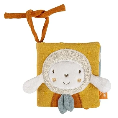 Abbildung von Fehn Fühlbuch Schaf fehnNATUR Buggybuch aus Stoff Babyspielzeug Buch mit Quietsche, Raschelpapier und Spiegel Babybuch Befestigungsschnüre Stoffbuch für Babys Kleinkinder ab 0+ Monaten