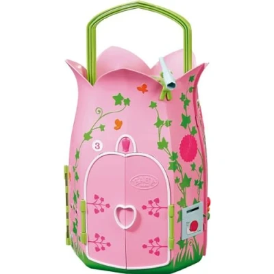 Abbildung von BABY born Storybook Cottage, ausklappbares Puppenhaus Spielhaus für 18 cm große Puppen mit Tisch, Kamin, Liege und Fernrohr, rosa grün, 833803 Zapf Creation