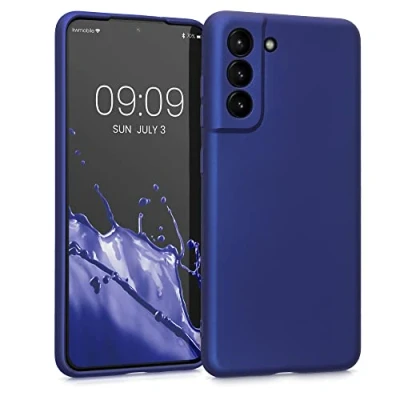 Abbildung von kwmobile Case kompatibel mit Samsung Galaxy S21 FE Hülle Schutzhülle aus Silikon metallisch schimmernd Handyhülle Metallic Blau