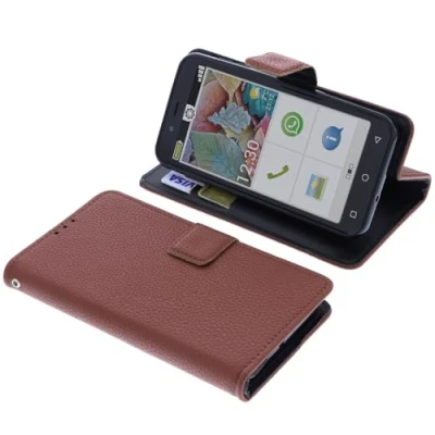 Abbildung von foto kontor Tasche kompatibel mit Emporia Smart 5 Mini Schutzhülle braun Book Style Case Handy Schutz Hülle Buch Wallet Handyhülle Cover Klapphülle Ständer Handytasche