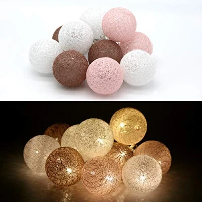 Abbildung von Tronje 10 LED Baumwollkugeln 6cm 1,9m Kugel Lichterkette 4h Timer batteriebetrieben Lichterkugeln Braun Rosa