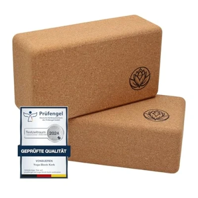Abbildung von Yoga Block 2er Set VonBueren Blöcke aus Kork 22 x 12 7,5 cm je Yogablock Klotz für Damen und Herren Yogaklötze Yogablöcke