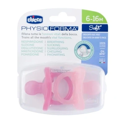 Abbildung von Chicco PhysioForma Silikon Schnuller 6 16 Monate, weiches und sanftes Set, unterstützt die physiologische Atmung fördert richtige Entwicklung des Mundes, rosa
