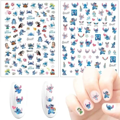 Abbildung von 2 Sheets Niedliche Kawaii Cartoon Nagelaufkleber für Frauen, Mädchen, Geschenk (150+ Decals) (Stitch)
