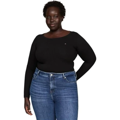 Abbildung von Tommy Hilfiger SLIM Langarmshirt, Damen, Größe: Medium, Black