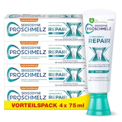Abbildung von Sensodyne ProSchmelz Repair Zahnpasta, tägliche Zahnpasta mit Fluorid, 4x75ml, repariert nachweislich durch Säuren geschwächten Zahnschmelz