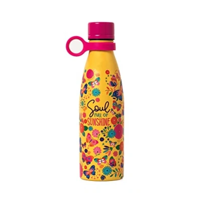 Abbildung von Legami Hot&amp;Cold Thermosflasche, 500 ml, Ø 7 cm, leicht und robust, luftdichter Verschluss, abnehmbarer Silikongriff, Butterfly Motiv, Soul full of Sunshine, BPA Phthalat frei