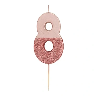 Abbildung von Roségold Glitter Nummer 8 Kerze Kuchendeckel Dekoration in Premiumqualität Für Kinder, Erwachsene, 18., 80. Geburtstagsfeier, Jubiläum, Meilenstein
