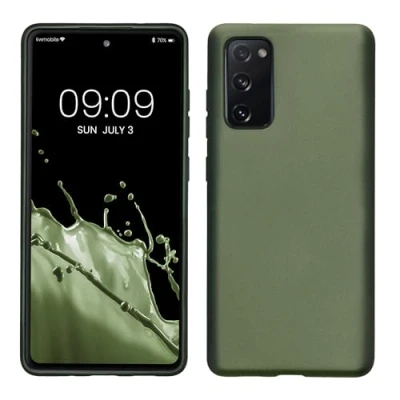 Abbildung von kwmobile Case kompatibel mit Samsung Galaxy S20 FE Hülle Schutzhülle aus Silikon metallisch schimmernd Handyhülle Metallic Tannengrün