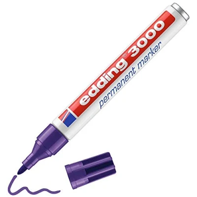 Abbildung von edding 3000 Permanentmarker violett (lila) 1 Stift Rund Spitze 1,5 3 mm schnell trocknender Permanent Marker wasserfest, wischfest für Karton, Kunststoff, Holz, Metall Universalmarker