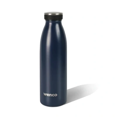 Abbildung von wenco Trinkflasche Edelstahl 0,5l / 500ml isoliert und auslaufsicher für kalte heiße Getränke auch als Thermoskanne verwendbar BPA frei blau, Dunkelblau
