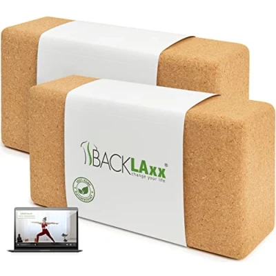 Abbildung von BACKLAXX ® Yoga Block 2er Set aus Kork 100% nachhaltiger Yogablock, perfektes Zubehör und Pilates Zubehör, 2 Blöcke als inkl. Anwendungsvideos, Yogablock Set, Yogablöcke