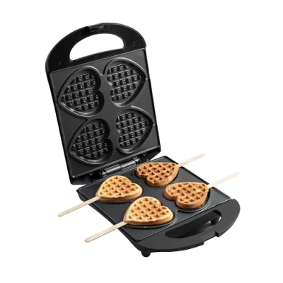 Abbildung von Bestron Waffeleisen für Herzwaffeln am Stiel, Waffelmaker mit Antihaftbeschichtung Herzform Waffeln, Herzwaffeleisen ideal Kindergeburtstage, Ostern &amp; Weihnachten, Farbe: Schwarz