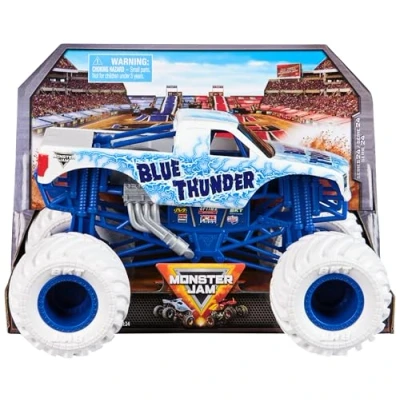 Abbildung von Monster Jam, Blue Thunder Truck, detailreiches Metall Spritzguss Fahrzeug zum Spielen und Sammeln im Maßstab 1:24, Spielzeug für Kinder ab 3 Jahren