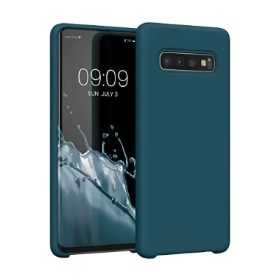 Abbildung von kwmobile Hülle kompatibel mit Samsung Galaxy S10 Silikon Handy Case Handyhülle weiche Oberfläche kabelloses Laden Petrol matt