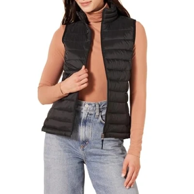 Abbildung von Amazon Essentials Damen Leichte, Wasserbeständige Pufferweste, Verstaubar, Schwarz, XL