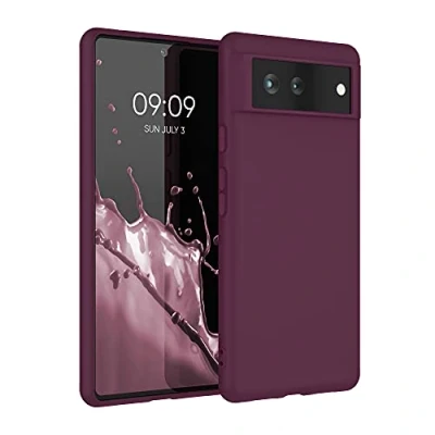Abbildung von kwmobile Hülle kompatibel mit Google Pixel 6 weiches TPU Silikon Case Cover geeignet für kabelloses Laden Bordeaux Violett