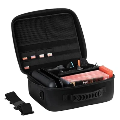 Abbildung von Konix Schutz und Tragetasche Big Carry Case für Nintendo Switch 2 Zubehörnetze 14 Spielschächte Schwarz