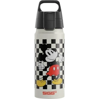 Abbildung von SIGG Alu Trinkflasche Kinder WMB ONE Mickey Retro Disney Kohlensäuregeeignet Auslaufsicher Federleicht BPA frei Klimaneutral Zertifiziert Sport &amp; Schule Weiß Schwarz 0,6L