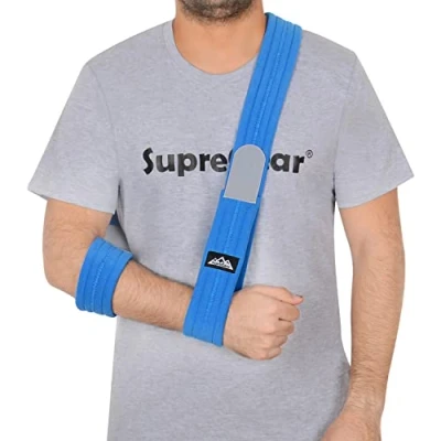 Abbildung von supregear Armschlinge, Verstellbar Leicht Komfortabel Schulterschlinge, Atmungsaktiv, Medizinische Schulterstütze für Verletzten Arm/Hand/Ellenbogen, Blau